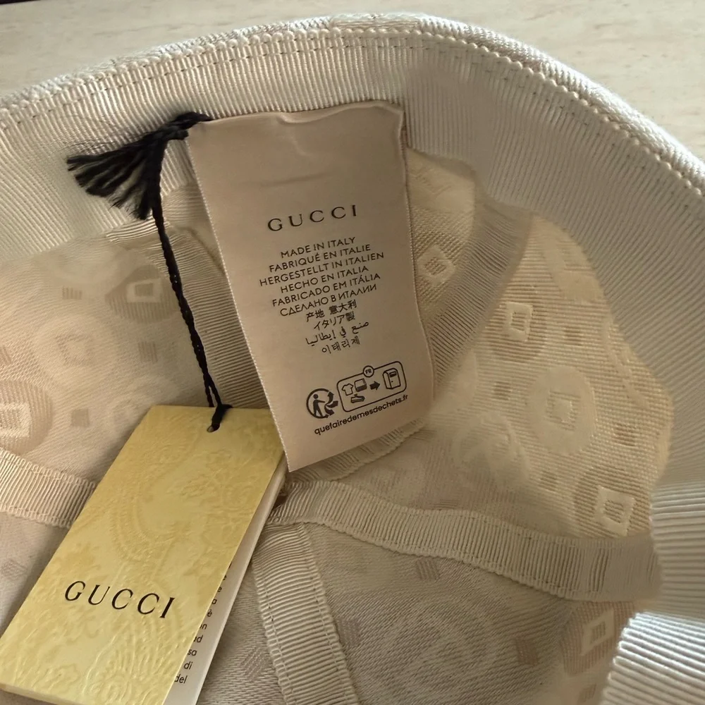 NWT GUCCI GG Kids Jacquard Docker Hat In Ivory Web Elastic Band Sz L / 56cm 💝💖